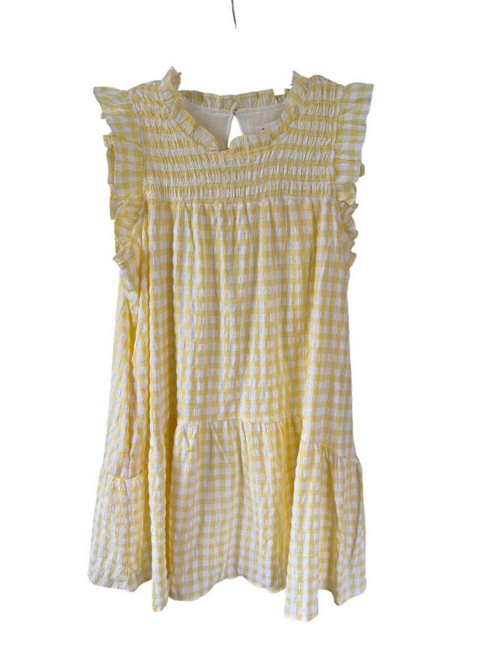 &Merci Yellow White Check Seersucker Tiered Babydoll Dress Size M